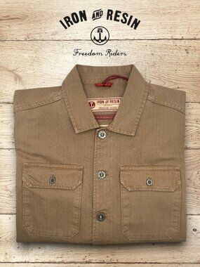 Iron & Resin Deadstock Overshirt Khaki Medium NWT Herringbone Shirt Jacket
